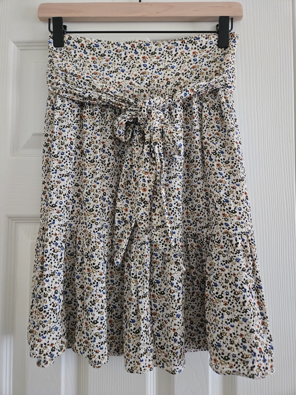 Madewell Cream A-Line Skirt with Blue & Brown Floral Print
